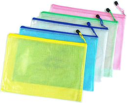 Mesh Zipper Pouch Document Bag Letter Size/A4 Size Zip File Folders Waterproof Plastic Envelopes Folders for School Office Supplies Travel Storage Bags File Pockets