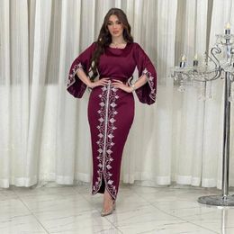 Ethnic Clothing 2023 Summer Elegant Muslim Women Abaya Dresses Long Sleeve O-neck Blue Black Polyester Dress Fashion
