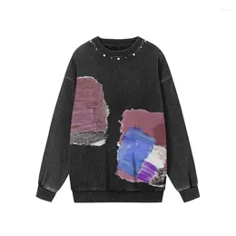 Men's T Shirts Autumn Long Sleeved T-shirt Designer Harajuku Abstract Pattern Print Street Fashion Distressed Wash Water Sleeve Tshirt