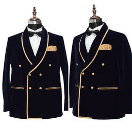 Luxury Men Wedding Blazer Shawl Lapel Tuxedos Double Breasted Jacket For Male Evening Party Prom Groom Clothing Only Coat