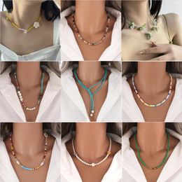 Choker Fashion Goth Statement Necklaces For Women Adjustable Chain Acrylic Bohemia Beads Flower Fresh Water Pearl Natural Stone