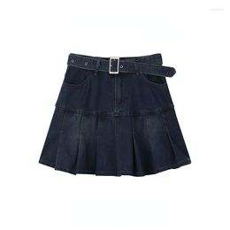 Skirts 2023 Korean Style High Street Denim Skirt Ladies Summer Girl Fashion Design Retro Waist Thin A-line Pleated Y2K