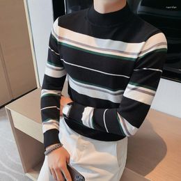 Men's Sweaters Plus Size 4XL-M Autumn Winter Turtleneck Knit Striped For Men Clothing 2023 Business Slim Fit Casual Pull Homme
