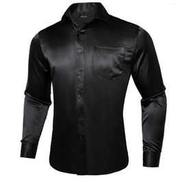 Men's Dress Shirts Stretch Satin Long Sleeve Plain Black Red Purple Luxury Prom Party Tuxedo Social Shirt Men Clothing