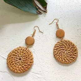 Dangle Earrings Handmade Wooden Straw Weave Rattan Earring Brown Vine Braid Geometric Big Round Shape Drop For Women Jewellery Y1222-1