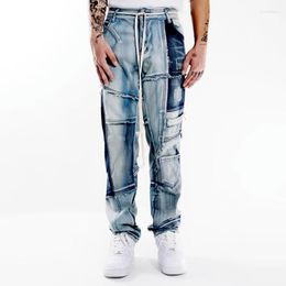 Men's Jeans Mens Patchwork Gradient Street Hip Hop Multi Pockets Splice Denim Pants Loose Straight Jogger Trousers