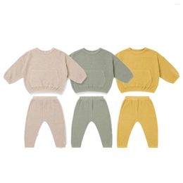 Clothing Sets 2023 Baby Set Waffle Boy Girl Clothes Autumn Long-sleeved Pullover Sweater Solid Fashion
