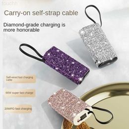 Cell Phone Power Banks Power Bank 10000mAh Built in Cable Mini Diamond-encrusted PowerBank External Battery Portable Charger For iPhone Samsung Xiaomi L230731