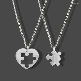 Chains 2 PCS Design Love Puzzle Couple Necklace Hip Hop Punk Heart Shape Stitching For Women Friendship Jewellery
