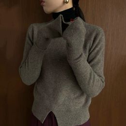 Women's Sweaters CLANE Women 100 Wool Sweater for Autumn and Winder Round Collar with Long Folded Sleeves Knit 230731