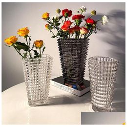 Vases Nordic Dried Flower Vase Square Crystal Transparent Small Medium Oval Gift Drop Delivery Home Garden Dhdjm