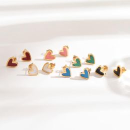 Stud Earrings Sweet Gold-Plated Silver Heart-Shaped For Women's Cute Titanium Steel Waterproof And Allergy Resistant Jewellery