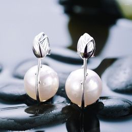 Dangle Earrings Lotus Flower Natural Shell Pearl Real Silver 925 Sterling Drop For Women