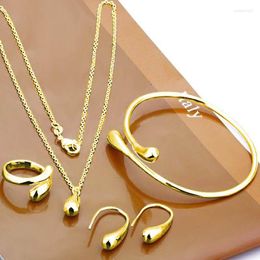 Necklace Earrings Set Fashion Ring Bracelet S925 Silver Needle Simple Personality Womens Water Drop Four-Piece Jewellery For Women Gift