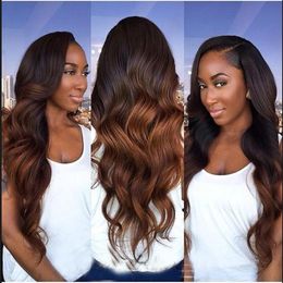 Two Tone 4 30# Body Wave Dark Brown Human Hair Weave 3 4 Bundles Whole Colored Brazilian Ombre Remy Human Hair Extension Deals193m