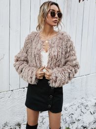 Women's Fur Faux Fur Faux Fur Jacket Long Sleeve Warm Casual Coat Fashion Thick Winter Clothes Women O-neck Fluffy Solid Color Elegant Outerwear HKD230727