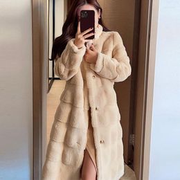 Women's Fur Winter Long Coat Women Warm Stand Collar Single Breasted Fluffy Jacket Faux Mink Trench Overcoat