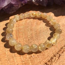 MG1822 8 MM Golden Rutilated Quartz Bracelet Womens Natural Gemstone Beaded Chakra Wrist Jewelry