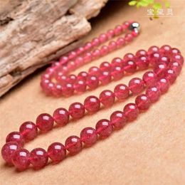 Chains Genuine Natural Red Strawberry Quartz Crystal Clear Round Beads Jewellery Long Chain Necklace 5-12mm