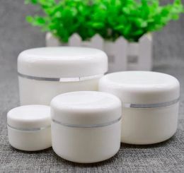 20 50 100 250ML Empty White Silver Edge Portable Refillable Plastic Cosmetic Makeup Face Cream Jar Sample Container Bottle Pot SN1624 LL