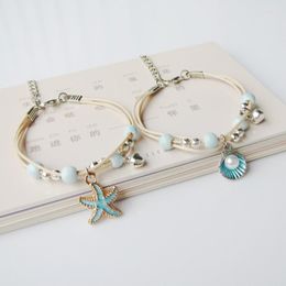 Link Bracelets Colourful Cute Cartoon Starfish Shell Pendant Handwoven Beads Bracelet For Women Girls Delicate Elegant Pearl Friendship Gifts