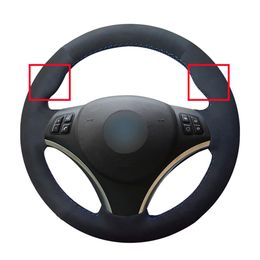 DIY Black Suede Leather Car Steering Wheel Cover for BMW E90 320i 325i 330i 335i E87 120i 130i 120d Accessories Parts224t