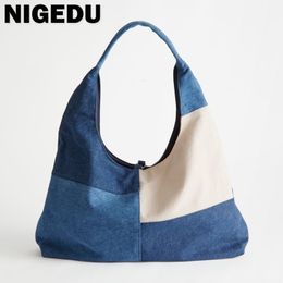 Evening Bags Patchwork Design Women Shoulder Bag Fashion Denim Female Handbags large capacity Jeans big Axillary bags blue bolsa 230729