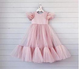 Girl Dresses Pink Tulle Girls Cap Sleeves Kids Clothes Children Party Dress Birthday Gown Size 4 6 8 10 12Y