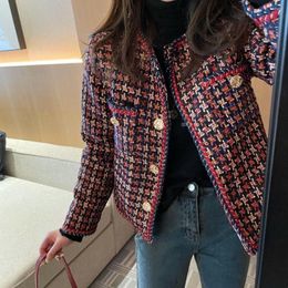 Women's Suits Autumn Tweed Blazer Elegant Weave Plaid Blazers For Women Pocket Plus Velvet Winter Causal Coat Office Ladies Suit Jacket