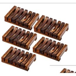 Soap Dishes Box Natural Bamboo Bath Holder Wooden Tray Prevent Mildew Drain Bathroom Washroom Tools Drop Delivery Home Garden Accessor Dhzpt