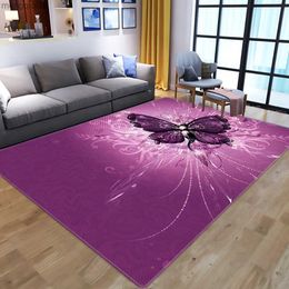 Carpets Dream Purple Butterfly Pattern Carpets for Living Room Bedroom Area Rugs Child Room Play Rug Cartoon 3D Printing Kids Game Mats R230731