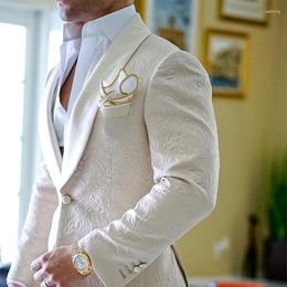 Men's Suits Champagne 2 Piece Men Slim Fit Jacquard Suit Skinny Custom Made Groom Wedding Tuxedo Prom Set