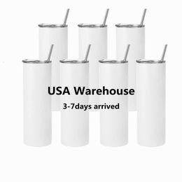 Mugs 25pack US warehouse bulk 20oz Stainless Steel heat Transfer Printing Tumbler Double Wall Insulated straight Sublimation 230731