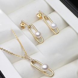 Wedding Jewelry Sets Cute 925 Sterling Silver Pearl Necklace Earrings Set For Woman Bridal White Pink Purple Anniversary Gift 230729