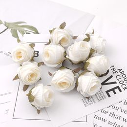 Decorative Flowers Wreaths 50pcs 4cm White Rose bud Artificial Silk Flower Heads Wedding Decoration DIY Wreath Scrapbooking Craft Fake 230731