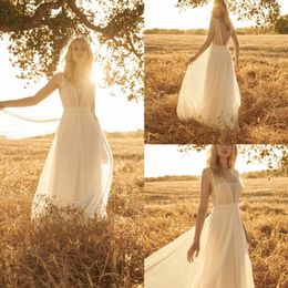 Newest Rembo Styling Bohemian Simple Square Sleeveless Backless Wedding Dresses Lace Tulle Ruffles Wedding Gown Sweep Train robe d225c