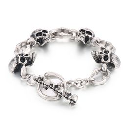 Mens Skeleton Skull Link Chain Bracelet Stainless Steel Gothic Jewelry For XMAS Gifts 8.5inch