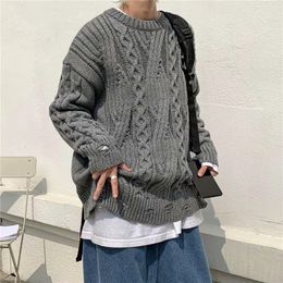 Men's Sweaters y Knit Sweater Winter Grey Cable Jumper Warm Oversized Men Knitted Pullover Woollen Tops 230731