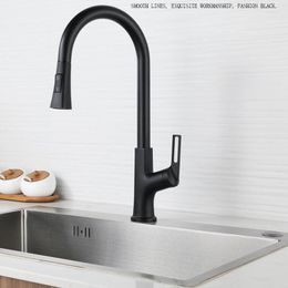 Kitchen Faucets Black Pull-out Faucet 360 Degree Rotation Double Mode Outlet Water Single Hole Sink Dishwashing Basin