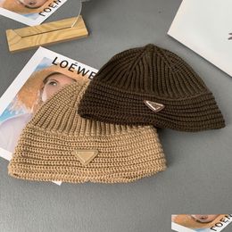 Beanie/Skull Caps Beanie Cap Knitted Hat Inverted Triangle Wool Woolen Vertical Stripes For Men And Women Trendy Unique Beauty Drop Dhf8T