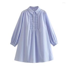 Casual Dresses 2023 Summer Lapel Long Sleeve Hollow Embroidery Short Style Dress Fashion Loose Versatile Miniskirt