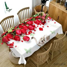 Table Cloth Red Rose Flower Plant Pattern Tablecloth Cloth Rectangular Kitchen Table Cover Home Party Wedding Decoration R230731
