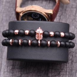 Strand 2PCS/set Men Bracelet 8mm Stone Armour Helmets Charm Jewellery Bracelets For Women Pulseras Mujer