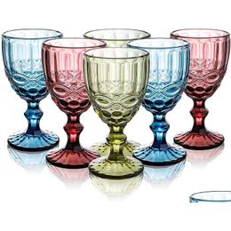 Wine Glasses Colored Glass Goblet With Diamond Pattern Embossed High Clear Glasre For Party And Drop Delivery Home Garden Kitchen Dini Dhjyp