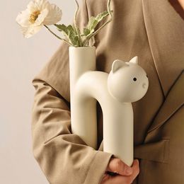 Vases Creative Korean Christmas Cute Tubular Cat Vase Living Room Home Desktop Decoration 230731