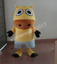 Yellow cow Mascot Costume Leather Jacket Halloween Suit Role Play Furry Costume