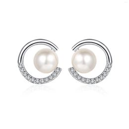 Stud Earrings Trendy Real Fresh Water Pearls Moissanite For Women 925 Sterling Silver D Color Lab Diamonds Fine Jewelry