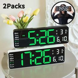 Wall Clocks 2Packs Large LED Digital Wall-mounted Clock Remote Control Temp Date Week Display Table Dual Electronic Alarms