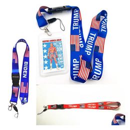 Keychains Lanyards Donald Trump Biden U.S.A Removable Flag Of The United States Key Chains Badge Pendant Party Gift Moble Phone Lany Otp9O