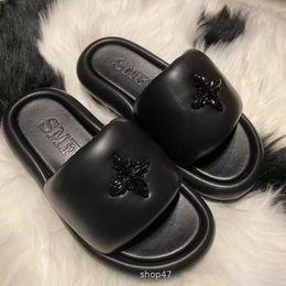 Black Leather Bread Balloon Slippers for women One Word Female fashion Cross Flower Thick Bottom Increased Korean Style Sandals Free Shipping